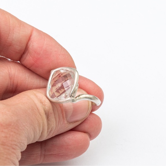 Vintage clear faceted stone silver ring & large stone unique eye catching 7.25 - Picture 8 of 16